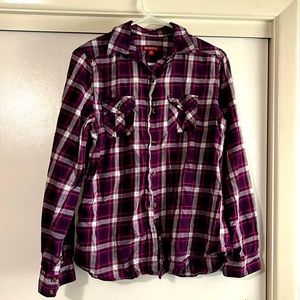 🍇 Button up, Merona, pink purple plaid, xs